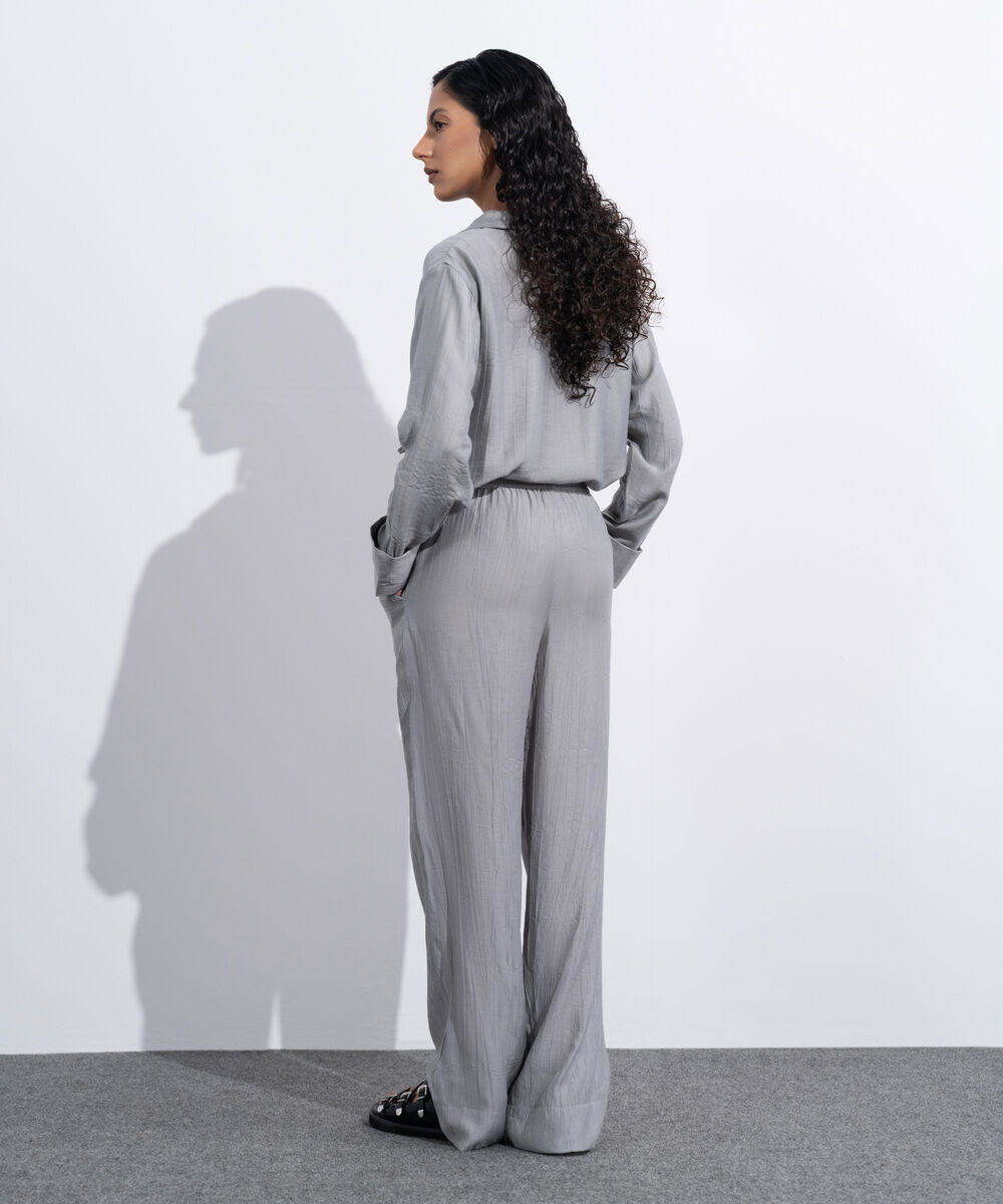 Women's Western Wear Grey Pull-On Trouser In Textured Fabric