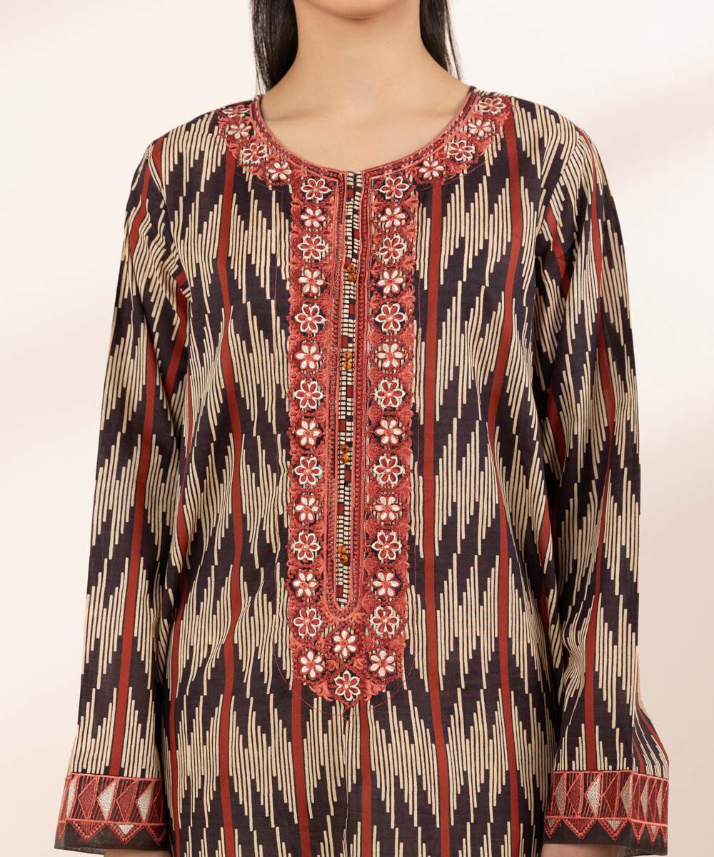 Women's RTW Lawn Multi Embroidered A-Line Shirt