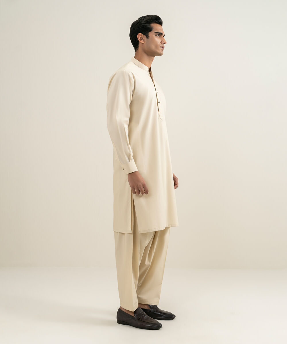 Men's beige 100% Cotton Kameez Shalwar