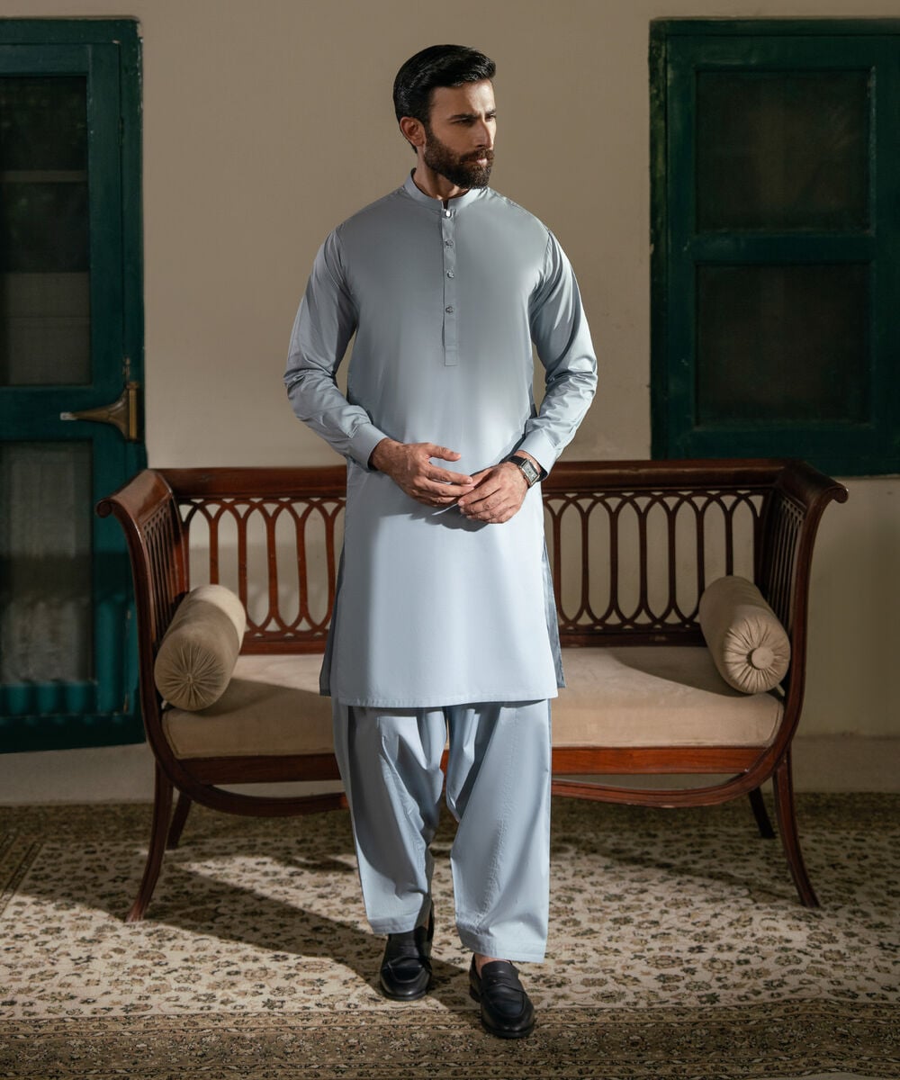 Men's Unstitched 2-Piece Luxury Giza Cotton Light Grey Suit