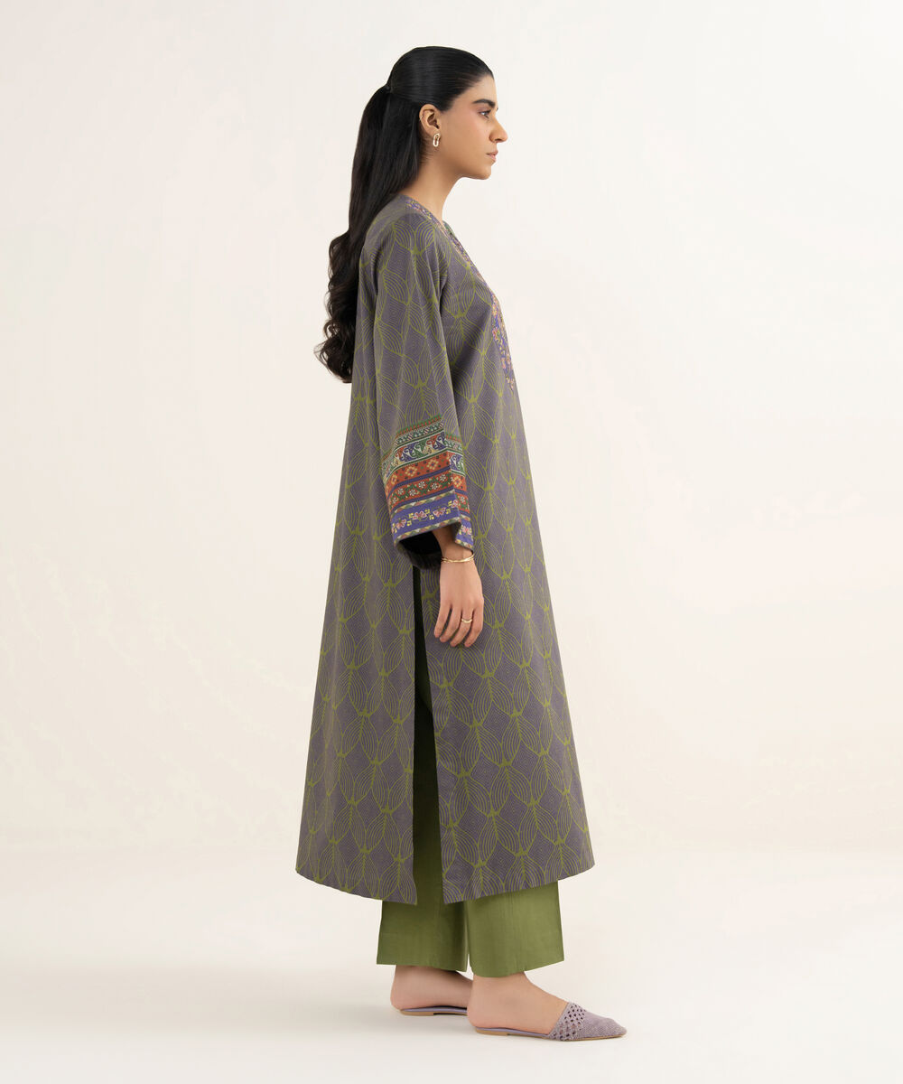 Women's Unstitched Lawn Printed Green 3 Piece Suit