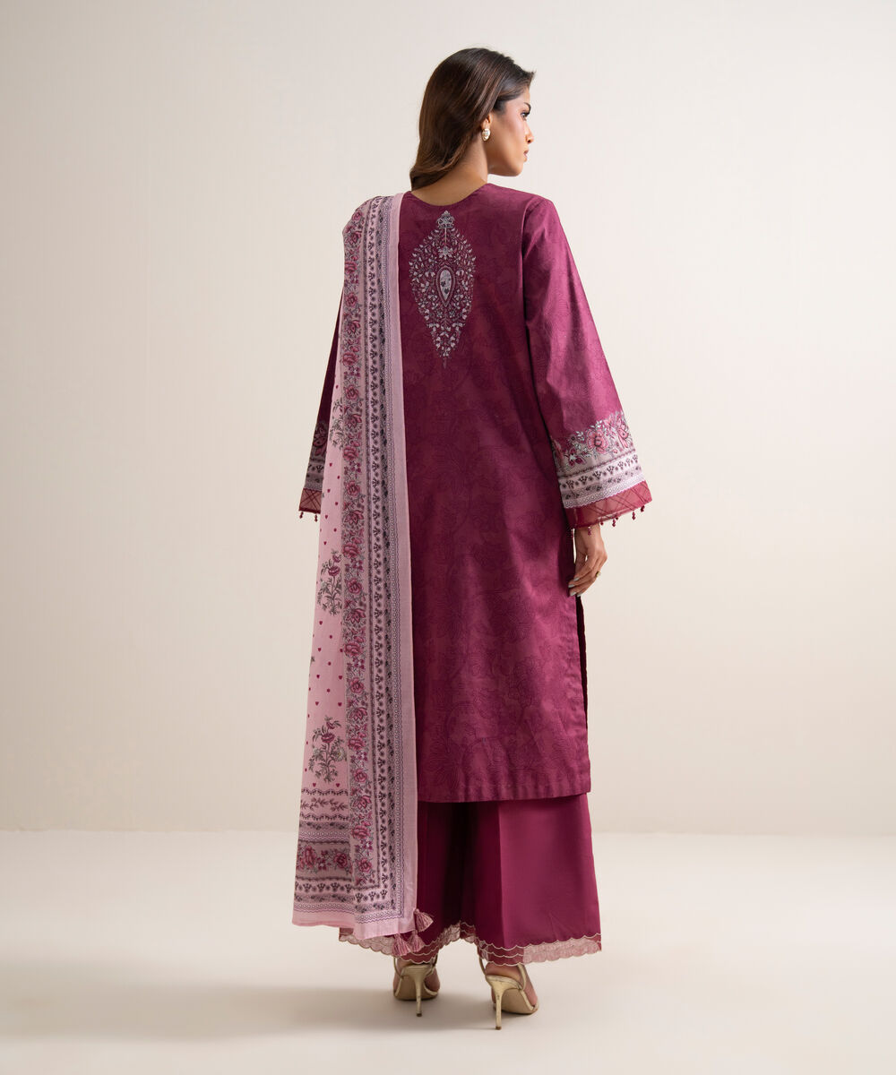 Women's Unstitched Lawn Embroidered Red 3 Piece Suit