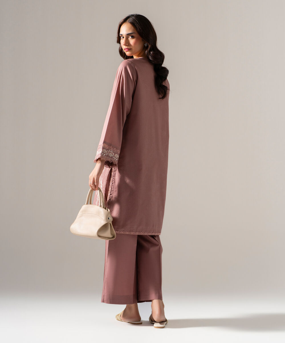 Women's RTW Dobby Solid Embroidered Muted Pink Straight Shirt