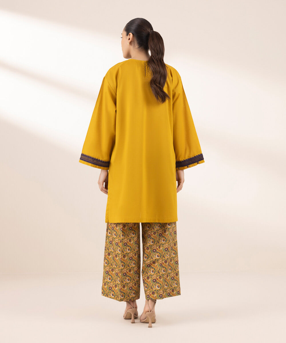 Women's RTW Textured Lawn Yellow Embroidered Boxy Shirt