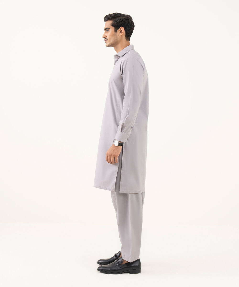 Men's 100% Cotton Plain Soft Grey Kurta Shalwar