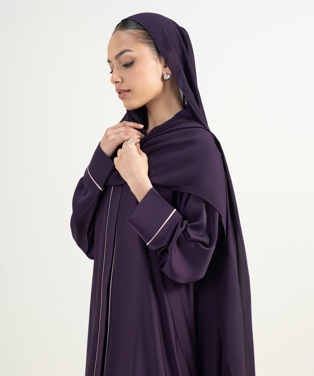 Women's Burgendy Colour Block Abaya Set