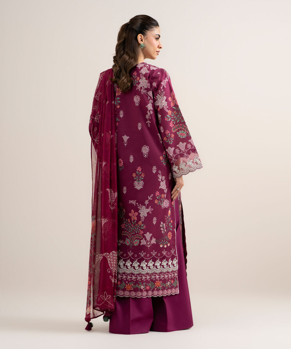 Women's Unstitched Lawn Embroidered Pink 3 Piece Suit
