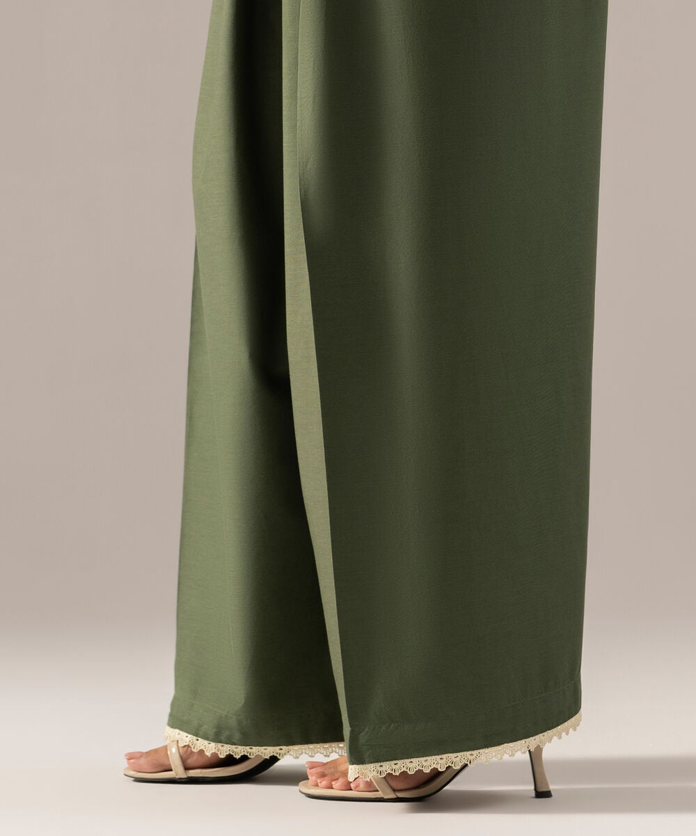 Women's RTW Solid Green Cotton Viscose Farshi Shalwar