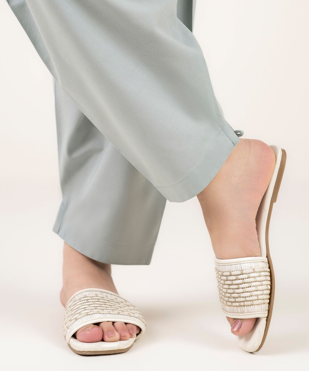 Women's RTW Cotton Viscose Solid Grey Shalwar