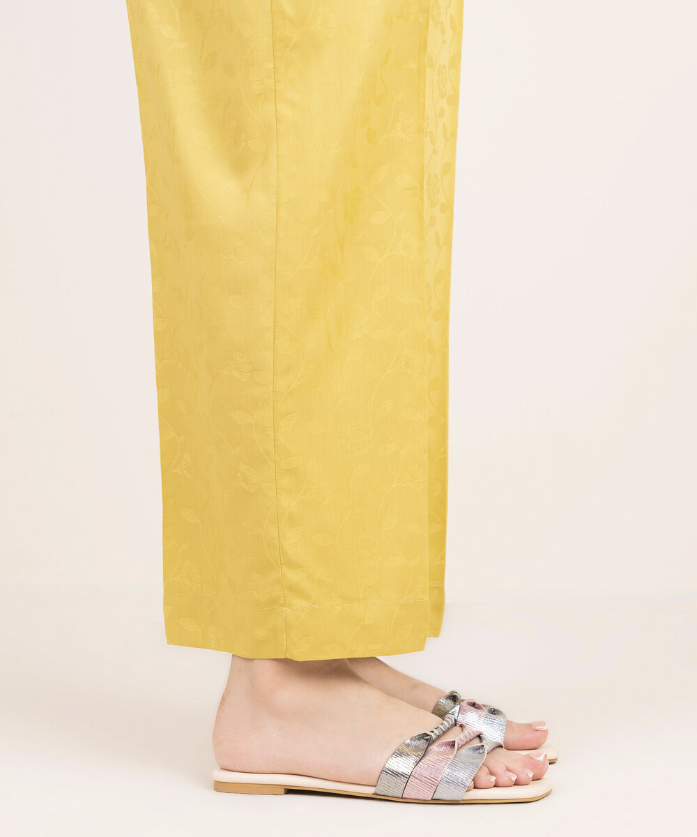 Women's RTW Arabic Self Jacquard Solid Yellow Straight Pants