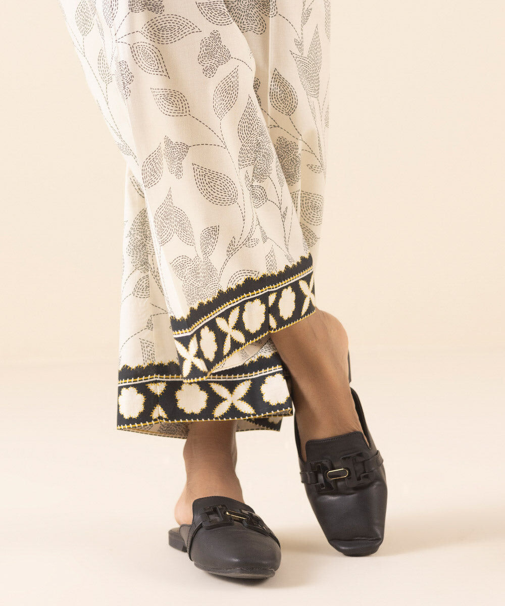 Woman - White Printed Cambric Culottes