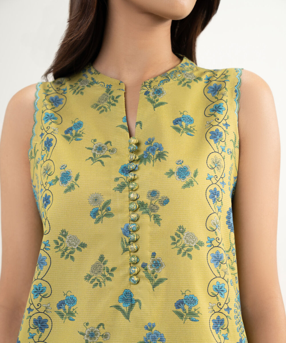 Women's Unstitched Zari Lawn Yellow Printed 3 Piece Suit