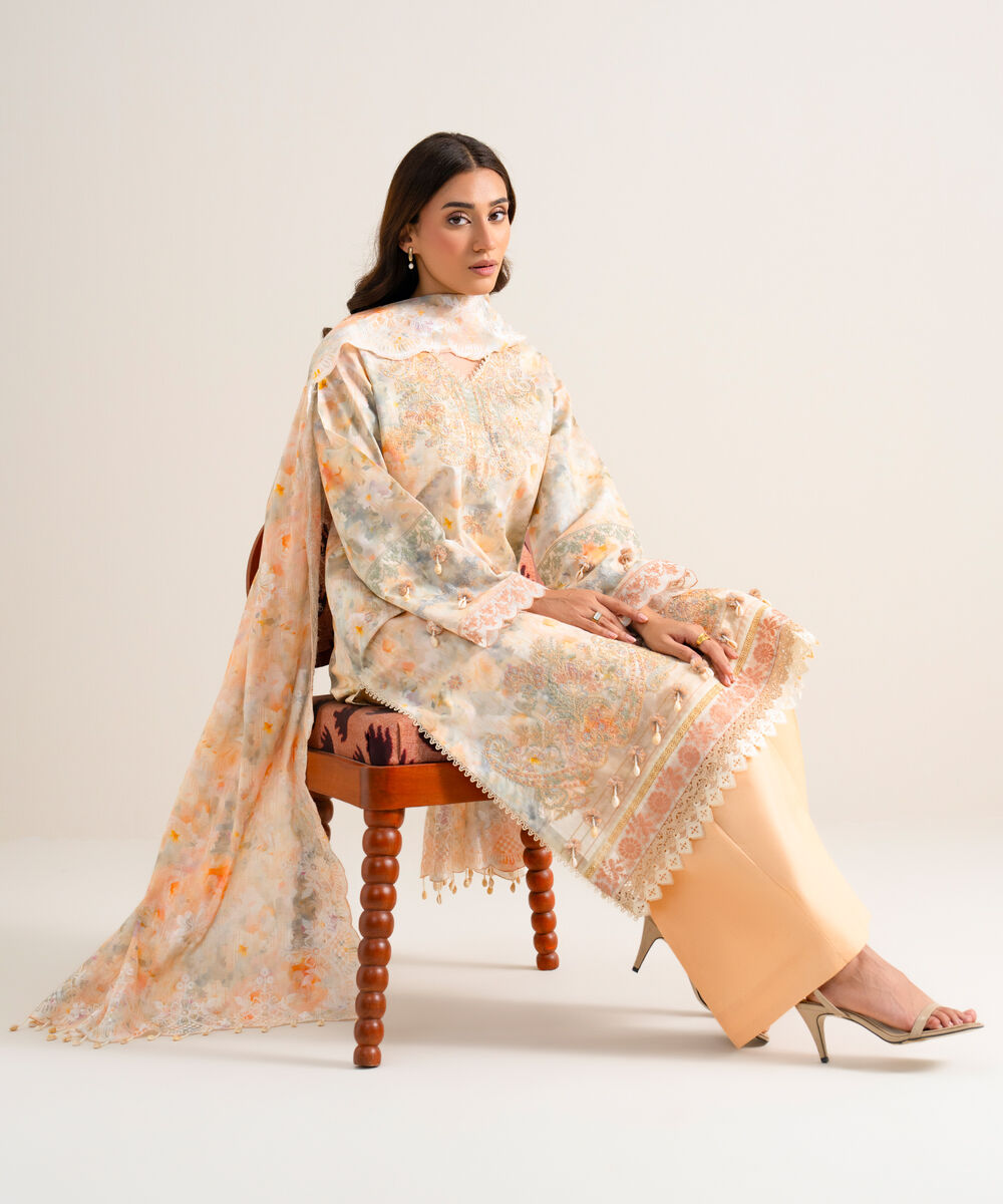 Women's Unstitched Embroidered Lawn Multi 3 Piece Suit