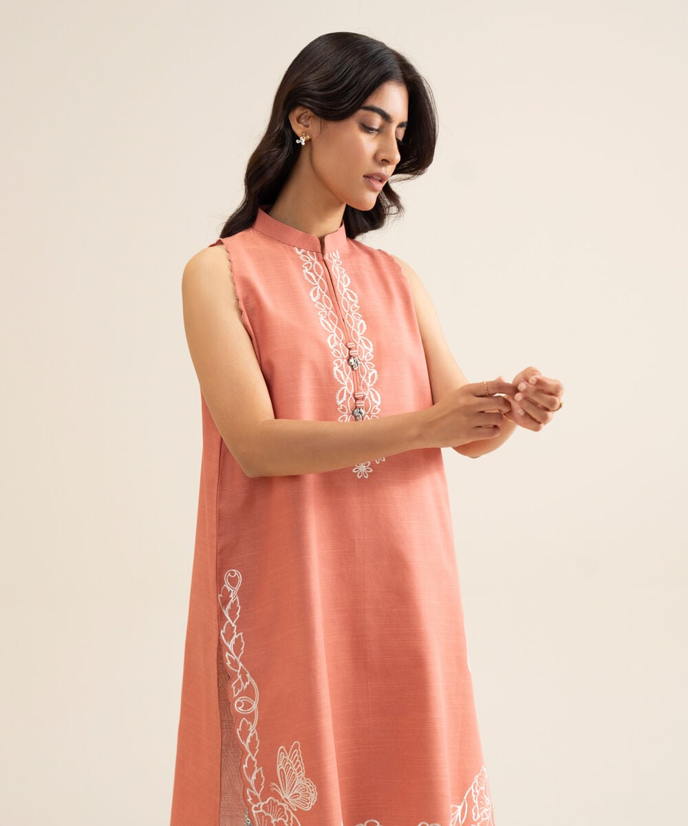 Women's Unstitched Light Khaddar Embroidered Peach 2 Piece Suit