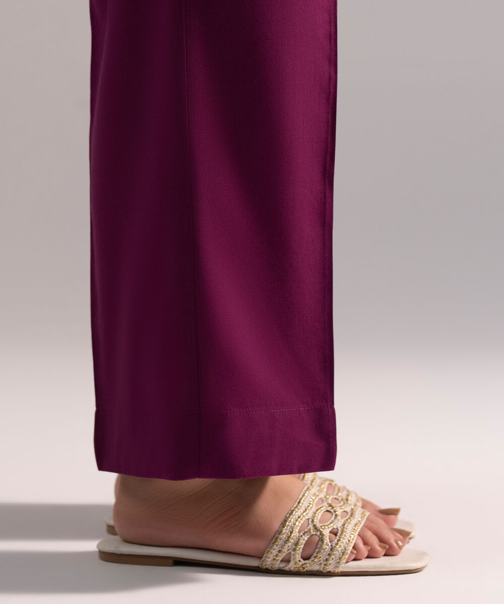 Women's RTW Cotton Viscose Solid Purple Straight Pants