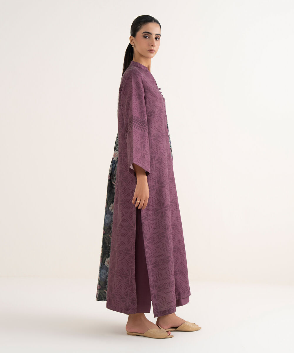 Women's Unstitched Lawn Printed Purple Three Piece Suit