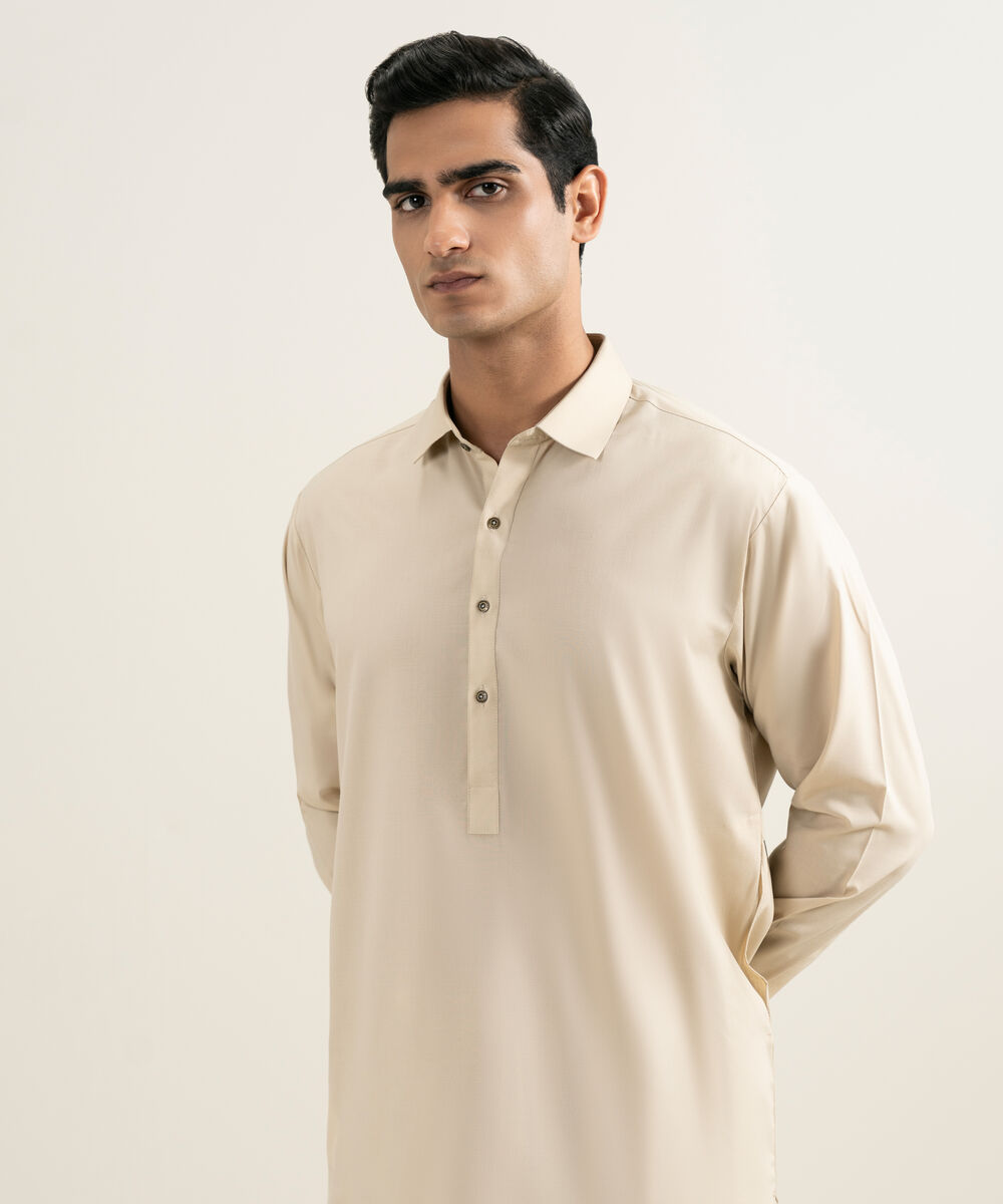 Men's beige Wash & Wear Kameez Shalwar