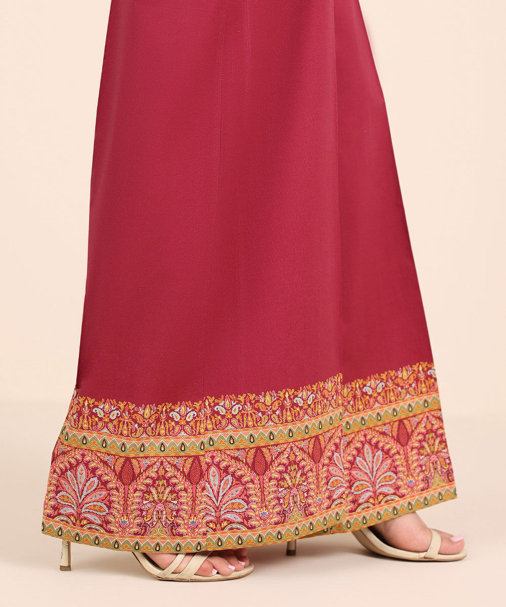 Women's RTW Cambric Red Solid Flared Pants