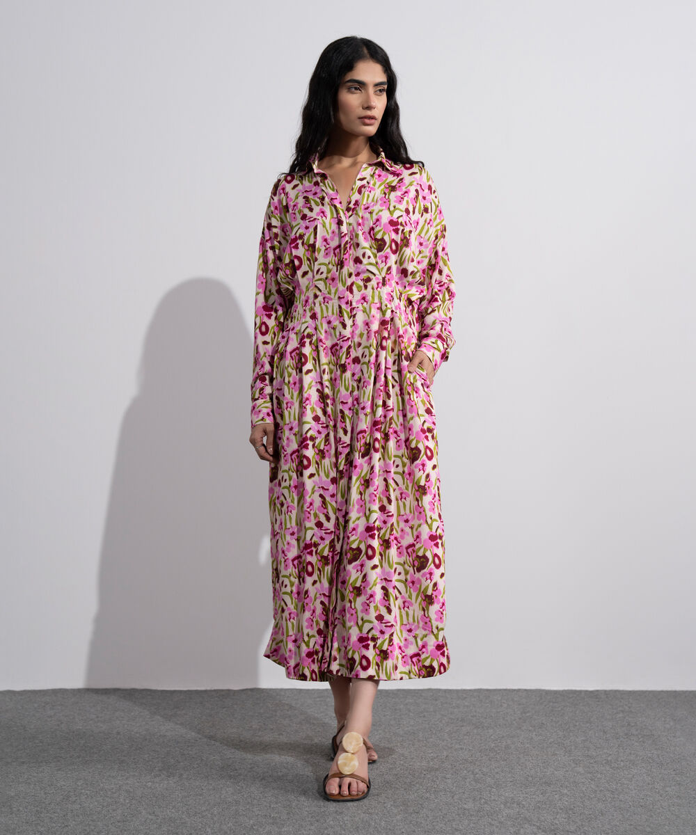 Women's Multi Printed Pleated Dress