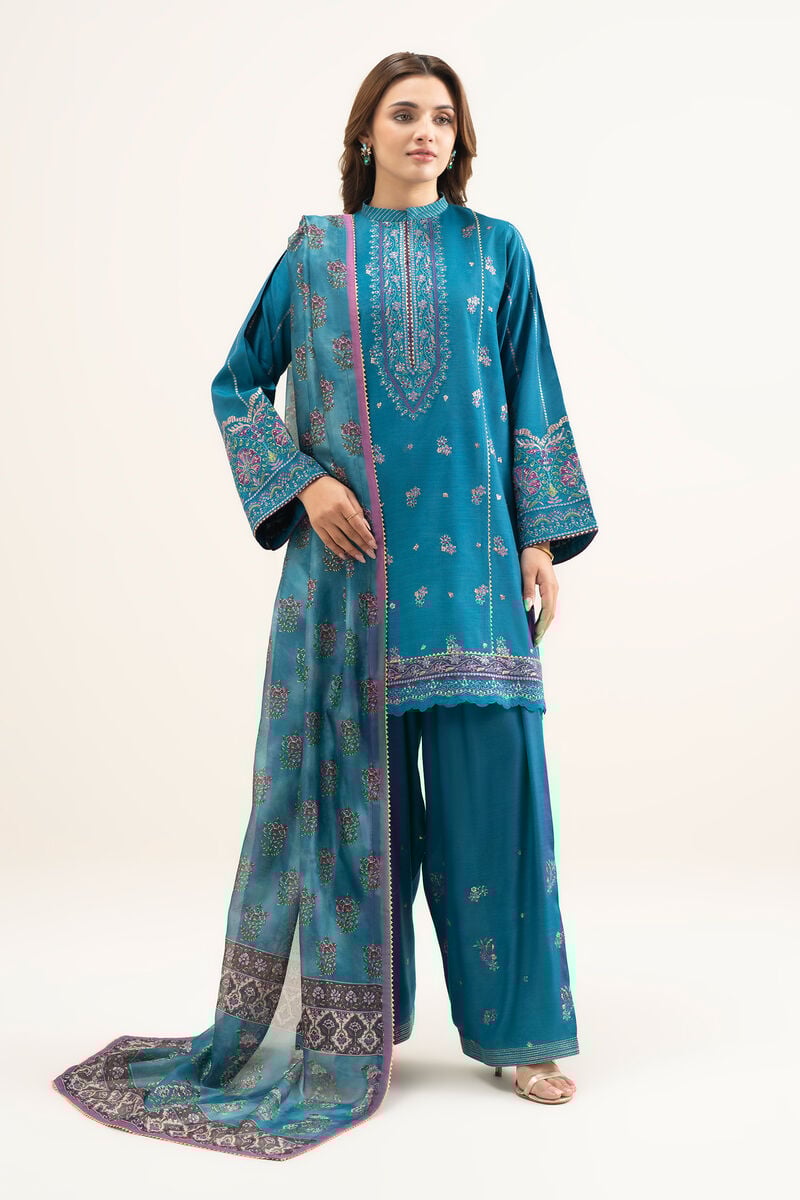 3 Piece - Embroidered Raw Silk Suit