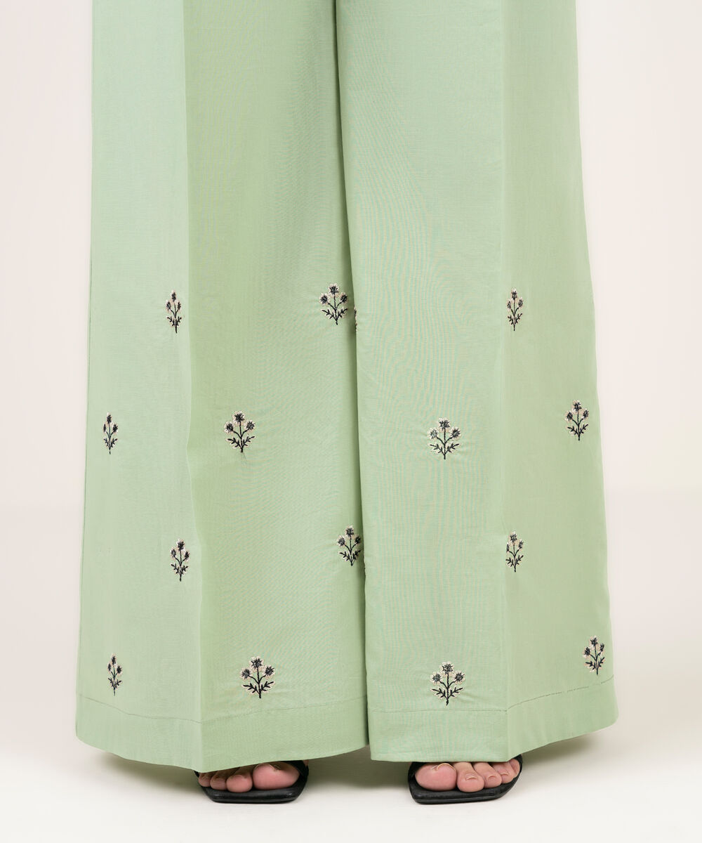 Women's RTW Cambric Embroidered Green Flared Pants
