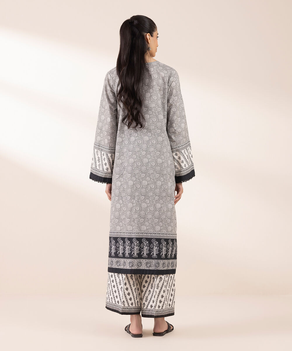 Women's RTW Cambric Grey Printed A-Line Shirt