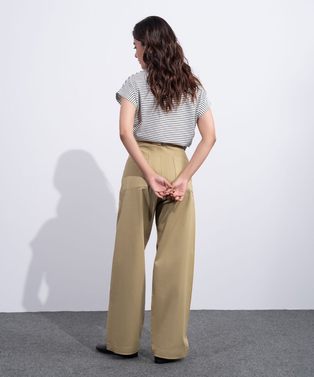 Women's Western Khaki Barrel Fit Chino Trousers