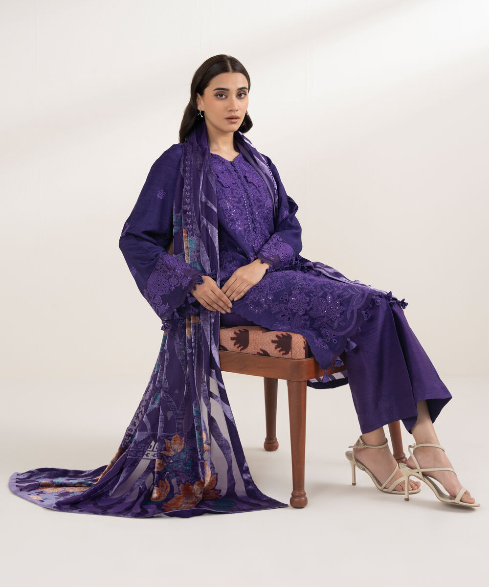 Women's Unstitched Viscose Raw Silk 3 Piece Suit