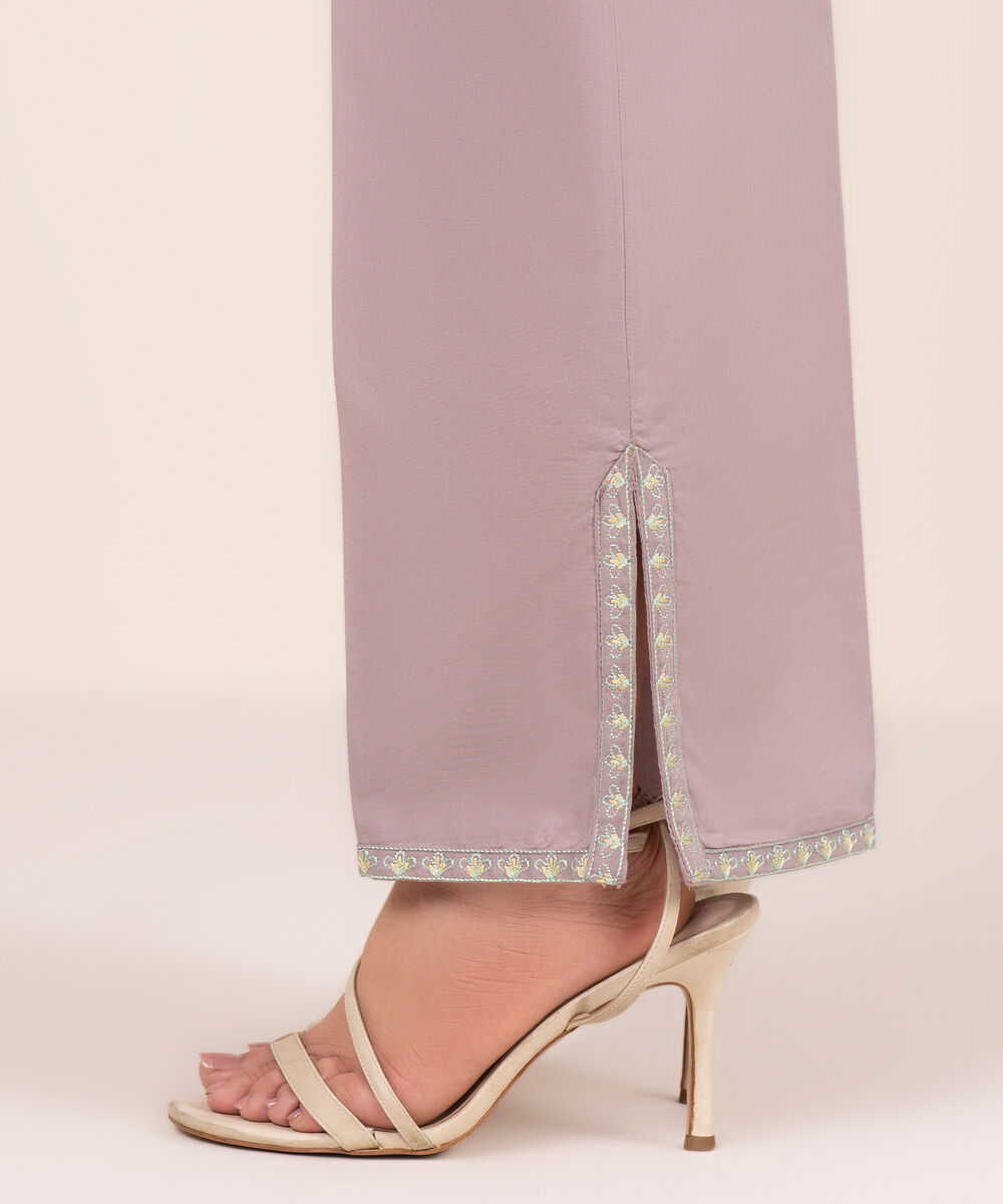 Women's RTW Cambric Embroidered Purple Straight Pants
