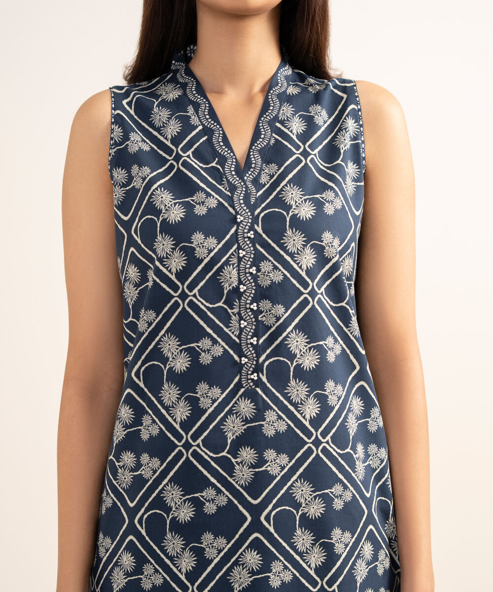 Women's Unstitched Lawn Printed Blue 3 Piece Suit