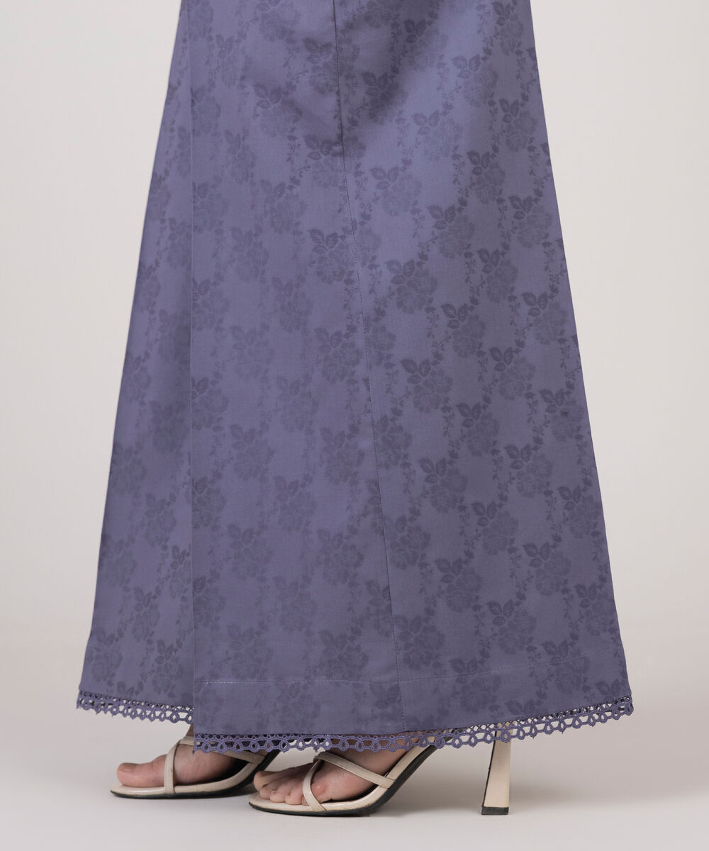 Women's RTW Cotton Jacquard Purple Solid Flared Pants