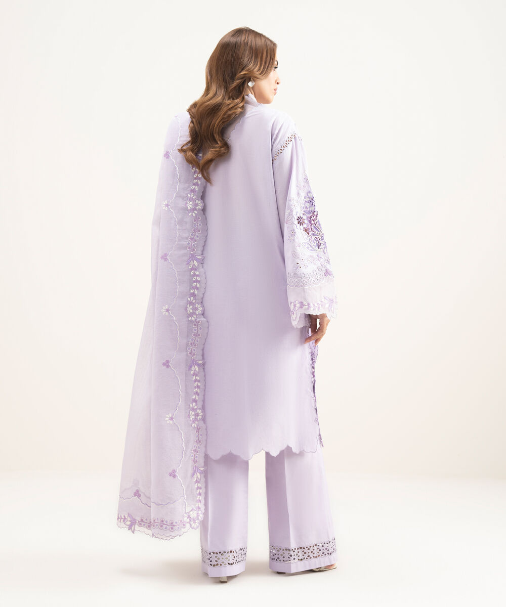 Women's Unstitched Lawn Embroidered Purple 3 Piece Suit