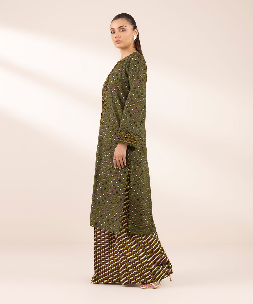 Women's RTW Lawn Green Embroidered A-Line Shirt