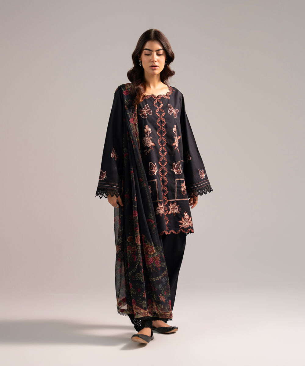 Blended Chiffon Printed Black Dupatta
