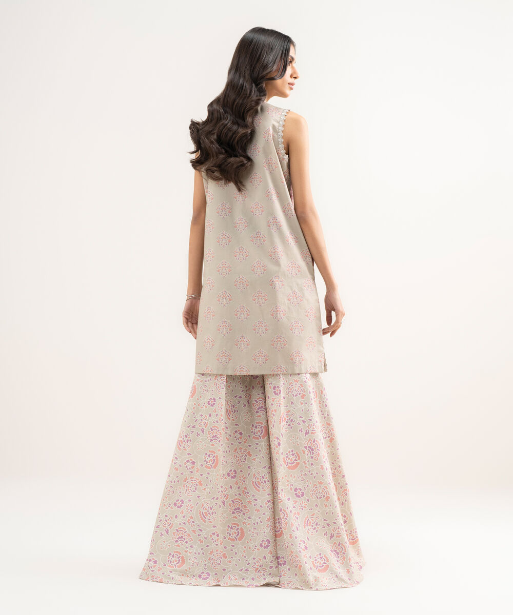 Women's Unstitched Lawn Embroidered Beige 2 Piece Suit