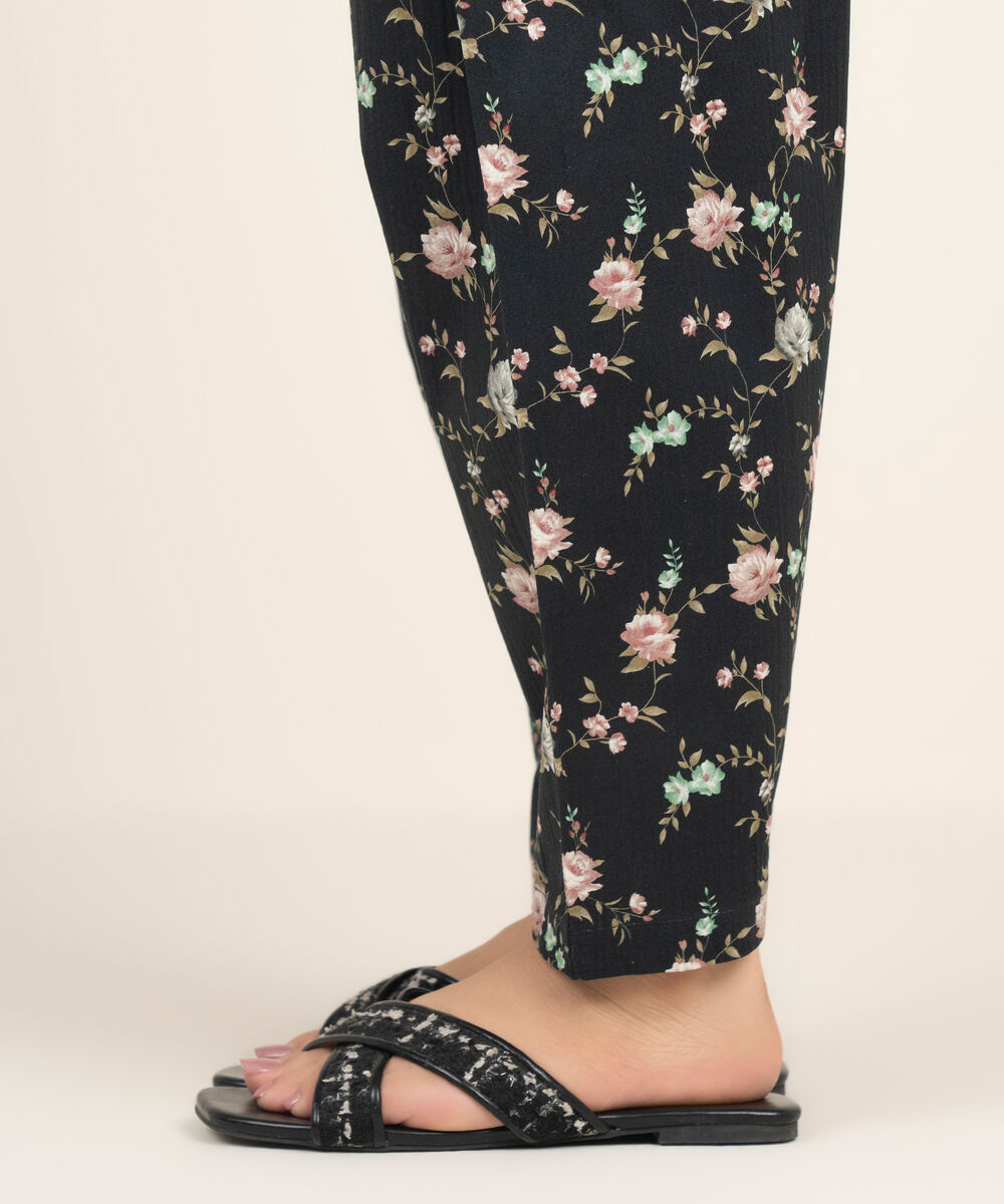Women's RTW Seersucker Printed Black Skinny Shalwar