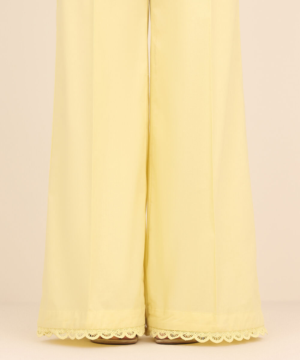Women's RTW Cambric Yellow Solid Flared Pants