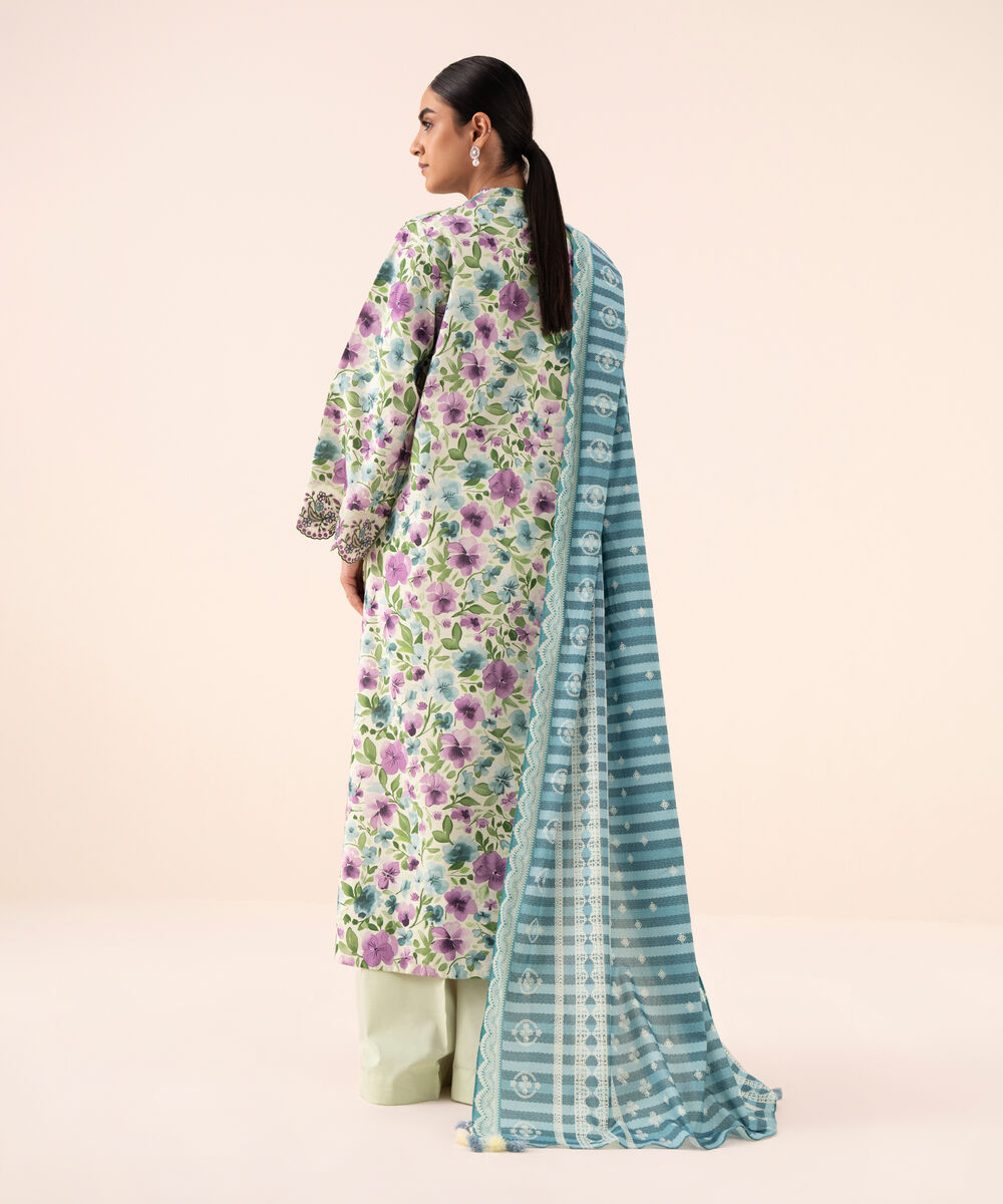 Women's Unstitched Cotton Embroidered Multi 3 Piece Suit