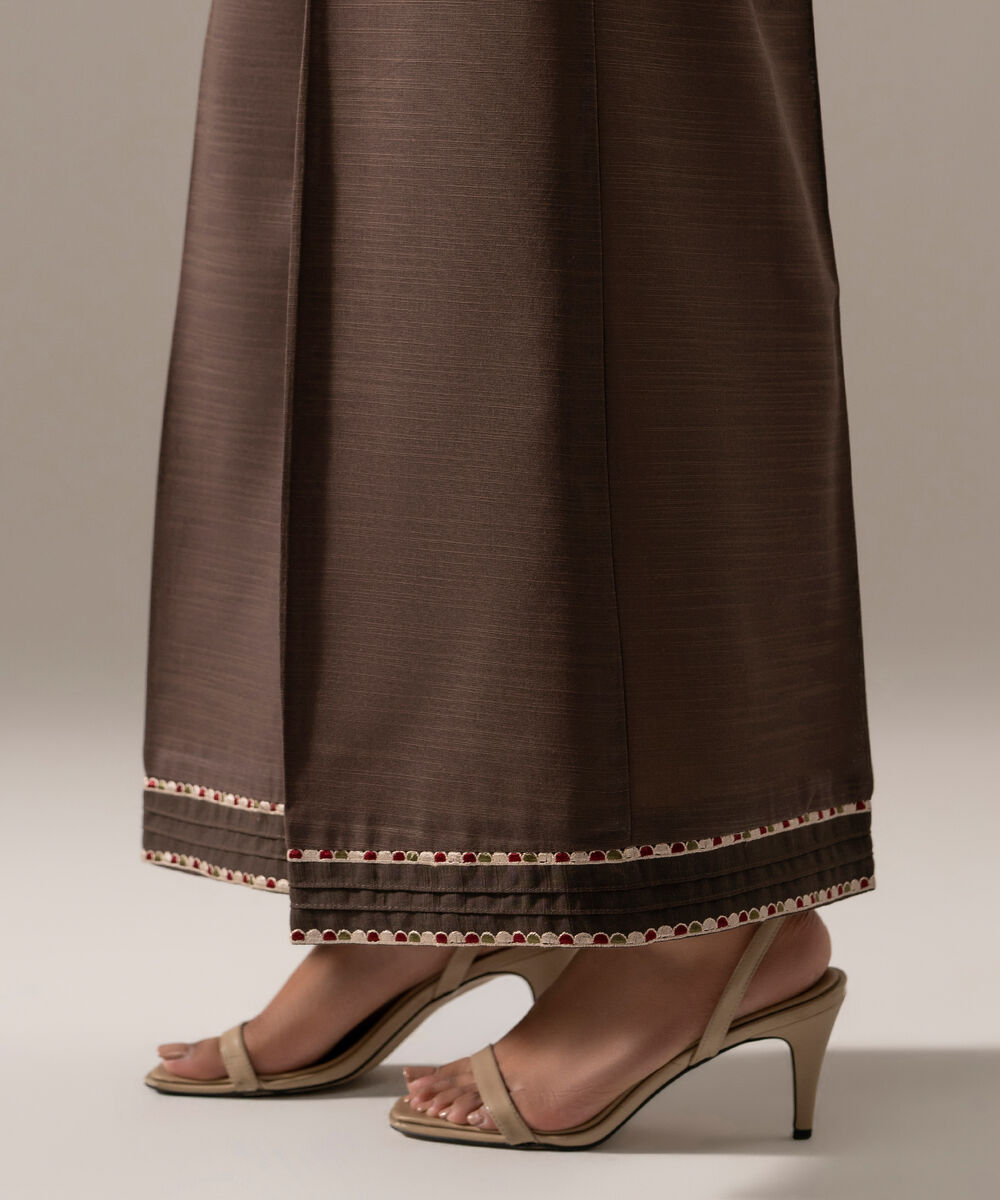 Women's RTW Khaddar Solid Brown Flared Pants