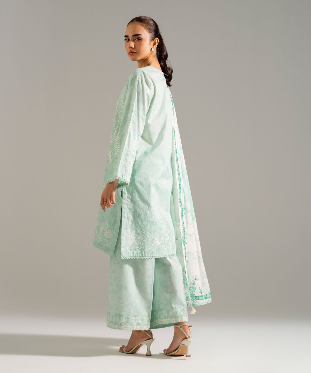 Women's RTW Lawn Embroidered Green 3 Piece Suit