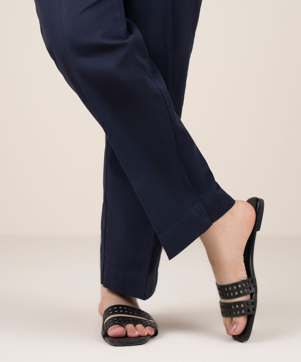 Women's RTW Khaddar Solid Blue Straight Pants