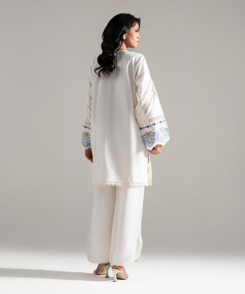 Women's RTW Lawn Embroidered Off White 2 Piece Suit