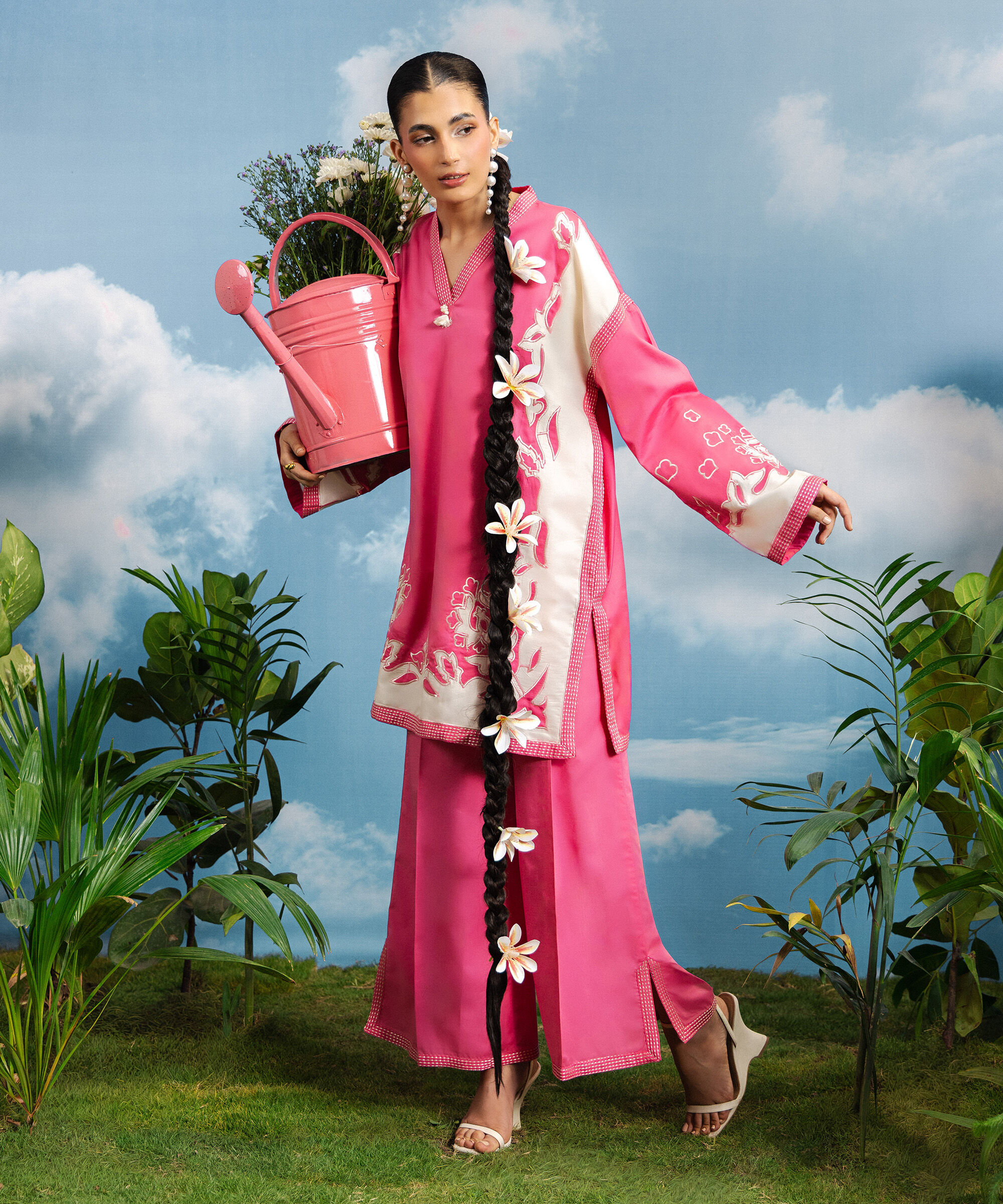 Sapphire - 2 Piece - Embroidered Cotton Satin Suit
