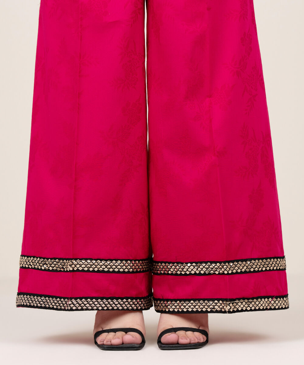 Women's RTW Self Jacquard Leno Embroidered Pink Culottes