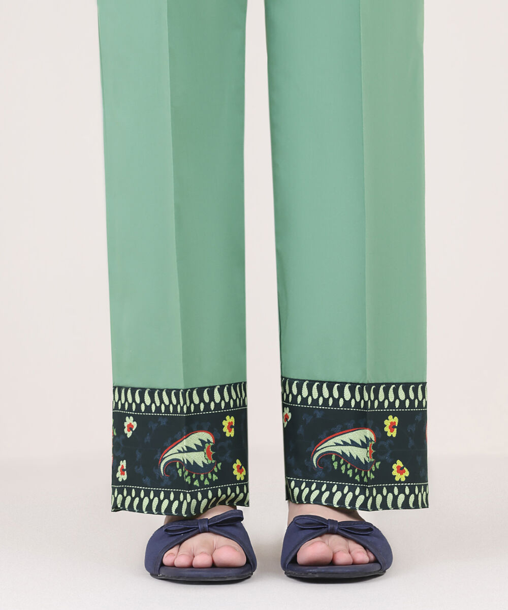 Women's RTW Cambric Green Solid Straight Pants