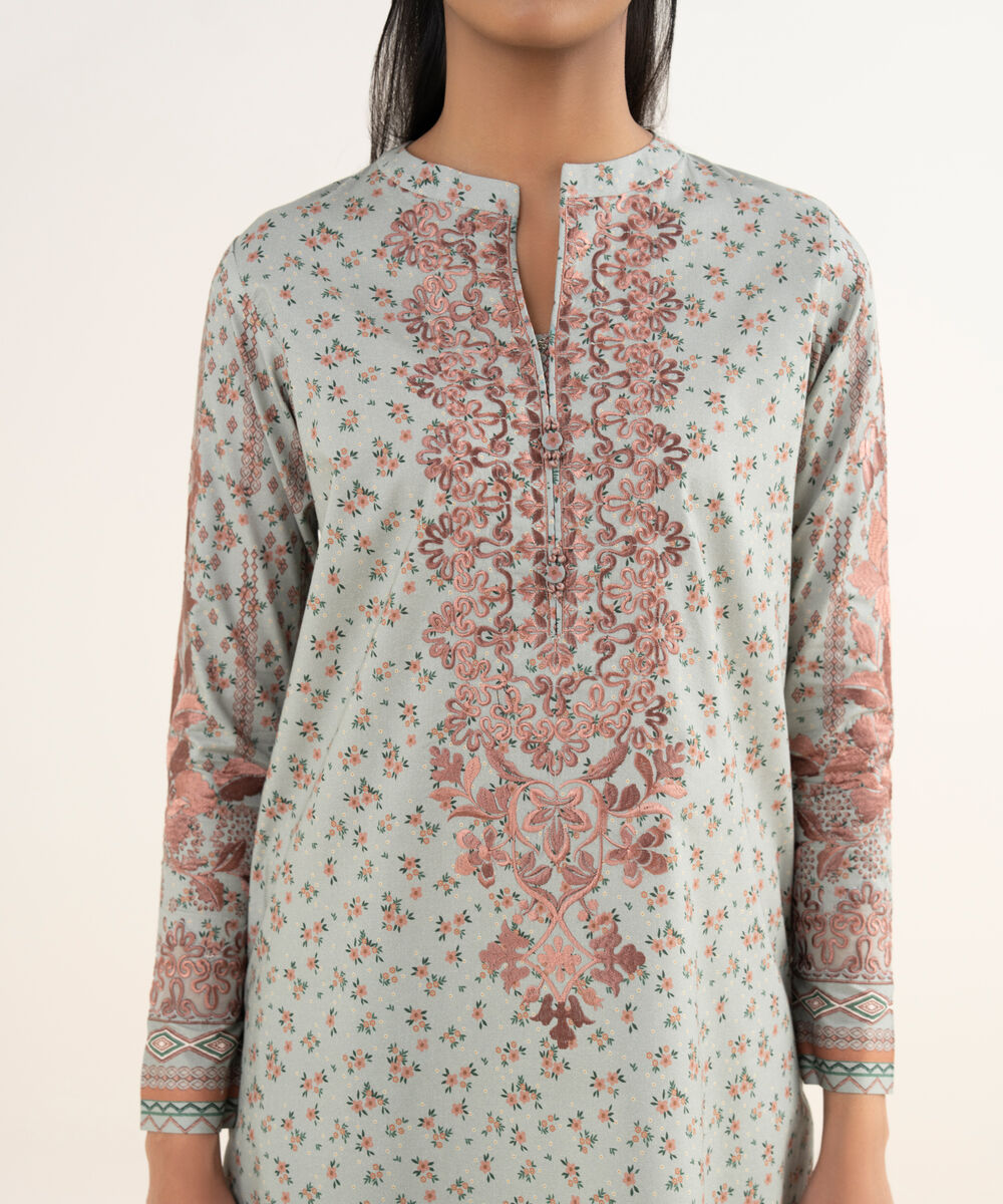 Women's Unstitched Cotton Embroidered Grey 3 Piece Suit