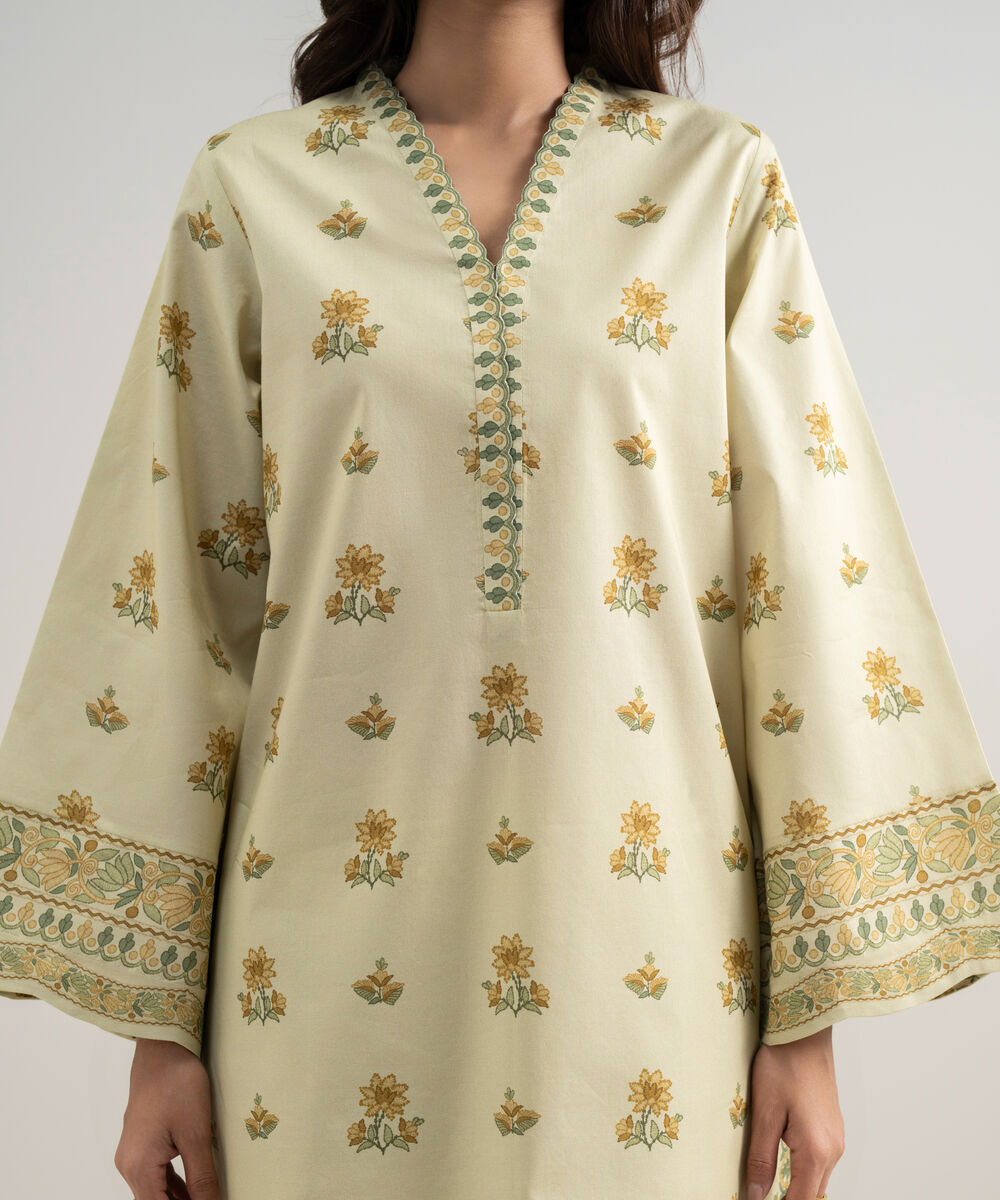 Women's Unstitched Lawn Printed Yellow 3 Piece Suit