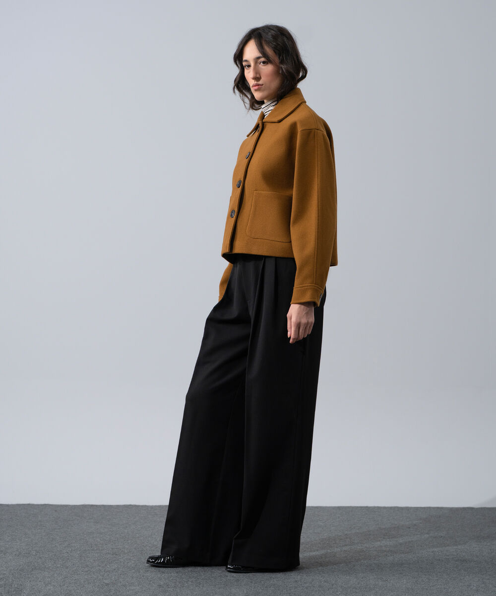 Women's Western Wear Mustard, Yellow Polyester Short Woolen Effect Coat