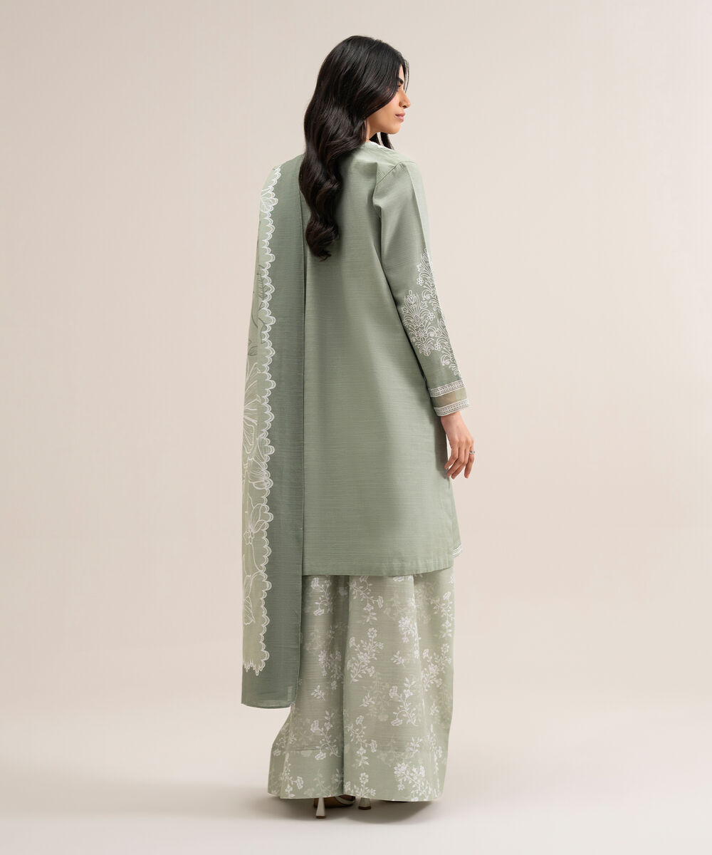 Women's Unstitched Cotton Embroidered Light Green 3 Piece Suit