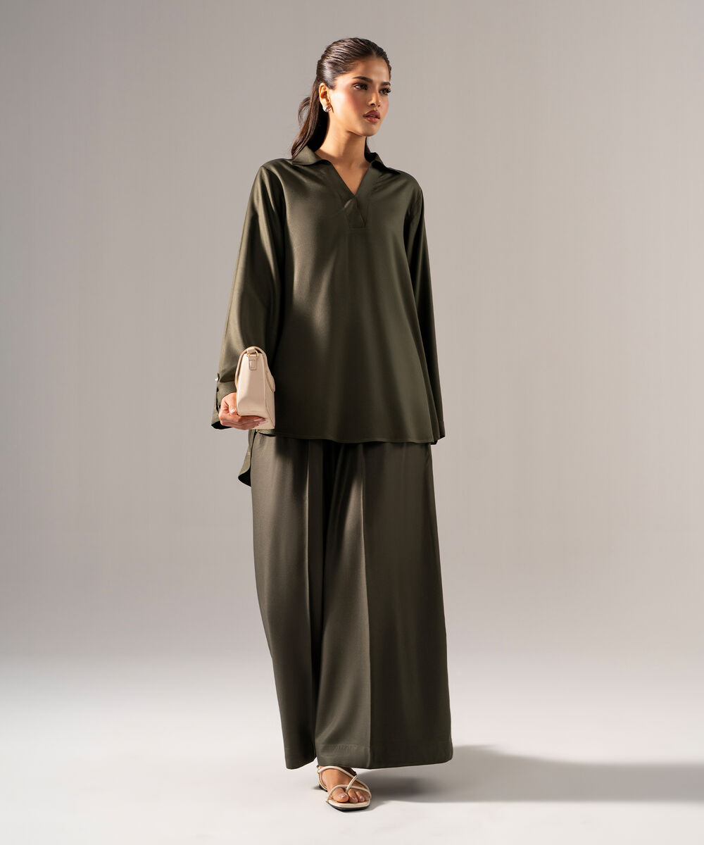 Women's RTW Bedford Solid Green 2 Piece Suit